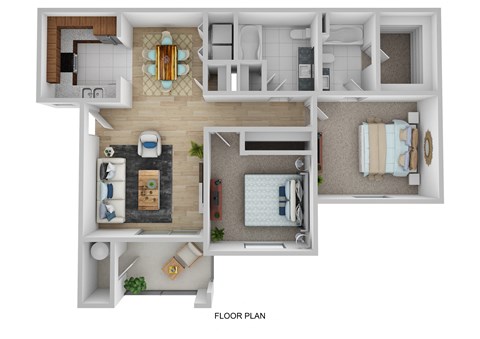 A floor plan of a house with a kitchen, living room, and bathroom.